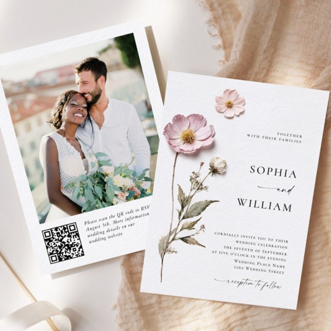 Invitation Élégant imprimé Pastel Boho Mariage de fleurs (Créateur téléchargé)