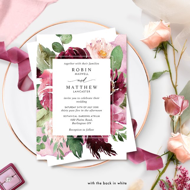Invitation Elegant in Berry and Burgundy Pink Floral Wedding (Créateur téléchargé)
