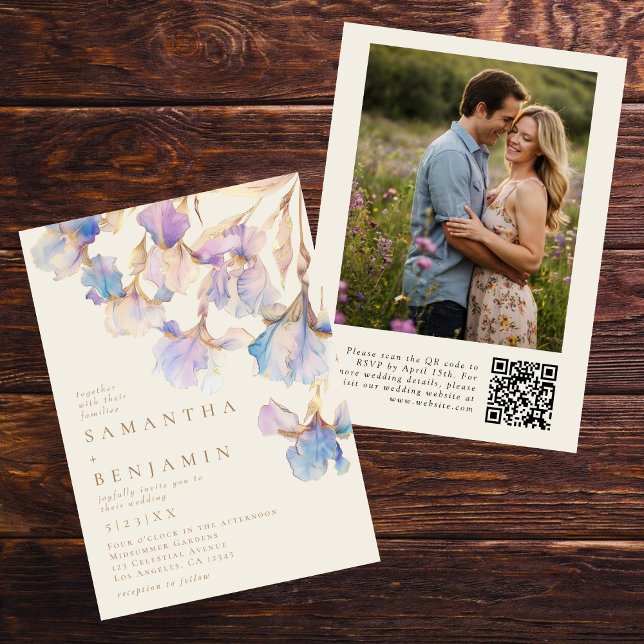 Invitation Elegant Iris QR Code Mariage photo (Créateur téléchargé)