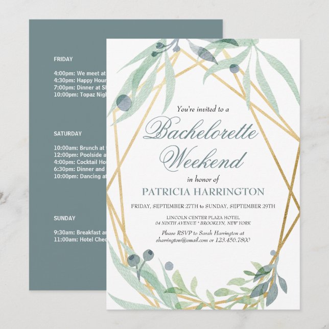 Invitation Élégant Itinéraire de Week-end d'Enterrement de Vi (Devant / Derrière)
