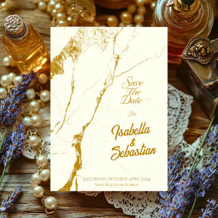 Invitation Élégant ivoire et marbre d'or Enregistrer le déshe