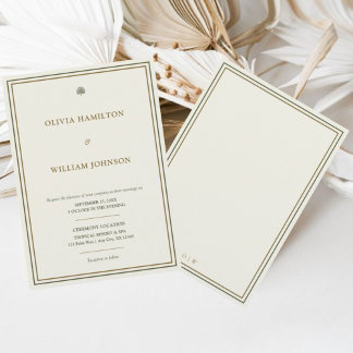 Invitation Elégant ivoire & Gold Green Border 5x7 Mariage