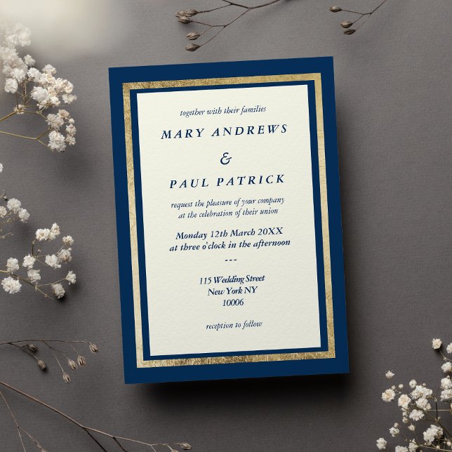 Invitation Elégant ivoire or marine bleu glam Mariage (Elegant ivory gold navy blue glam Wedding )