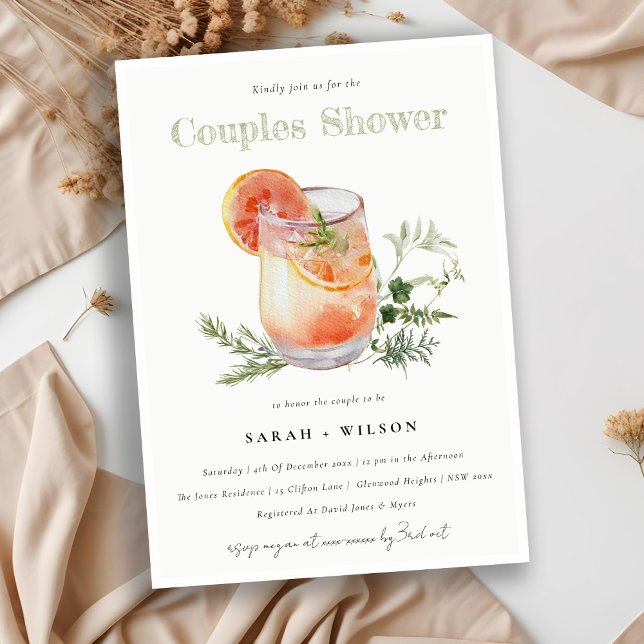 Invitation Élégant ivoire orange vert Cocktail Couples Douche (Créateur téléchargé)