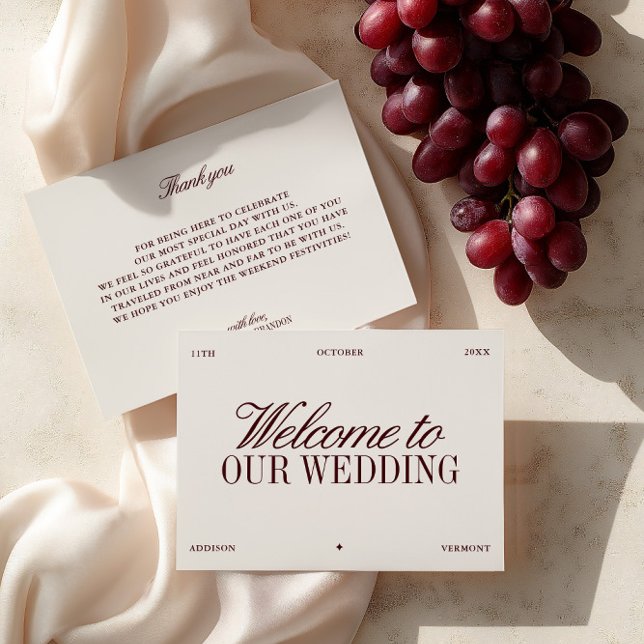 Invitation Elegant Ivory & Burgundy Wedding Welcome Card (Elegant Ivory & Burgundy Wedding Welcome Card)