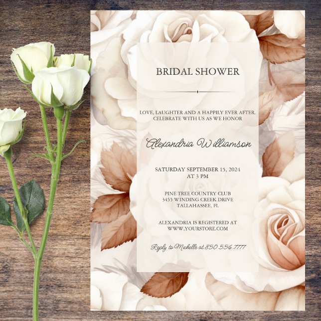 Invitation Élégant Ivory et Roses Rouille Fête de Mariage  (Créateur téléchargé)