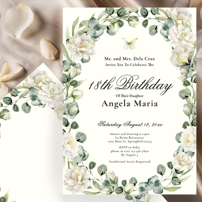 Invitation Elegant Ivory Floral 18th Birthday Debut (Créateur téléchargé)