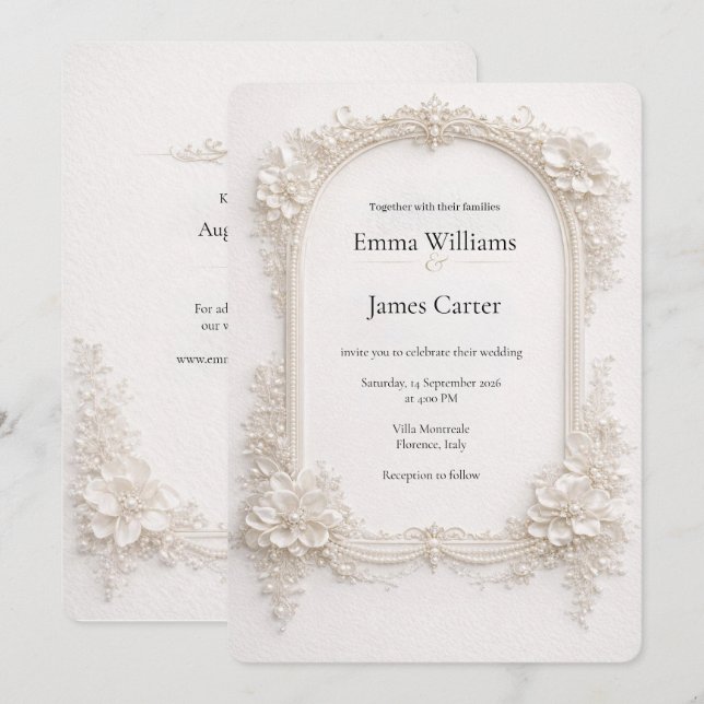 Invitation Elegant Ivory Floral Wedding Invitation. (Devant / Derrière)