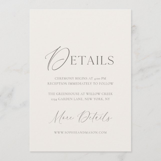 Invitation Elegant Ivory Wedding Details Card (Devant)