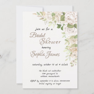 Invitation elegant Ivory White Roses Bridal Shower