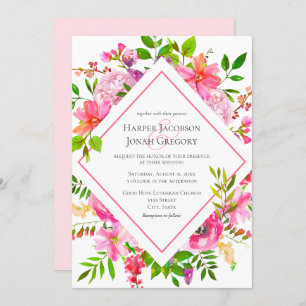 Invitation Elégant Jardin Aquarelle rose Floral Mariage
