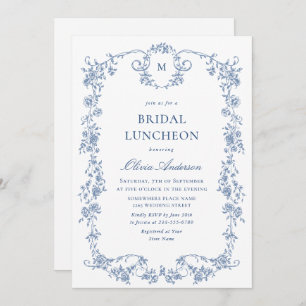 Invitation Élégant Jardin Bleu Toile Français Jardin BRIDAL L