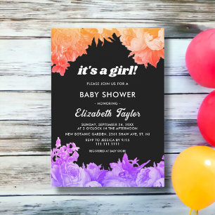 Invitation Elégant Jardin Botanique Neon Baby shower Floral
