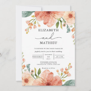 Invitation Elégant Jardin de corail Mariage floral
