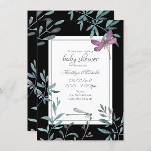 Invitation Elégant Jardin de libellules Baby shower verdoyant
