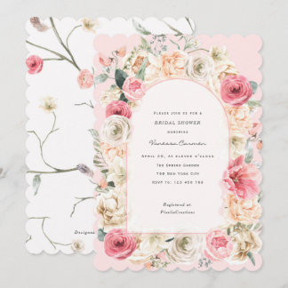 Invitation Elégant jardin de printemps rose vif douche nuptia