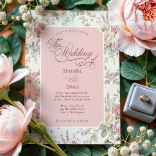 Invitation Élégant Jardin de Roses Floral Rose Pâle Vintage