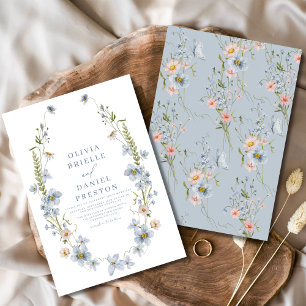 Invitation Elégant Jardin Dusty Blue Vintage Mariage