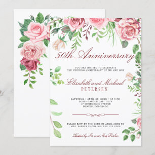 Invitation Elégant Jardin Floral 50e Anniversaire Mariage