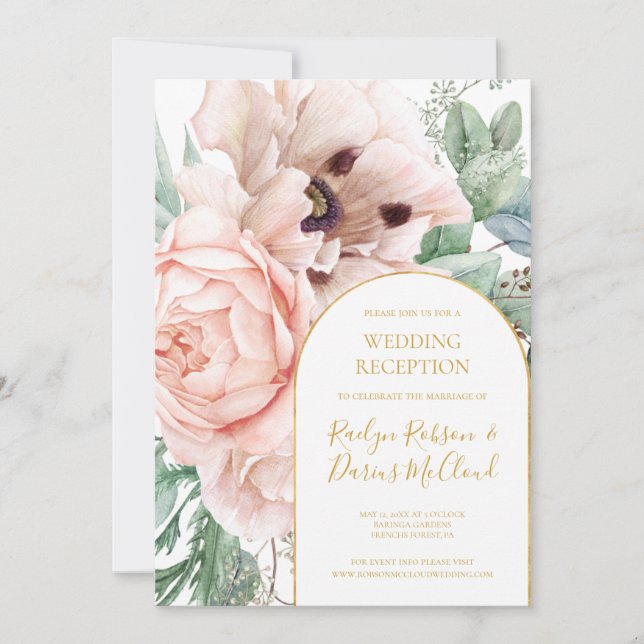 Invitation Elégant Jardin Floral Blush | Réception de mariage (Devant)