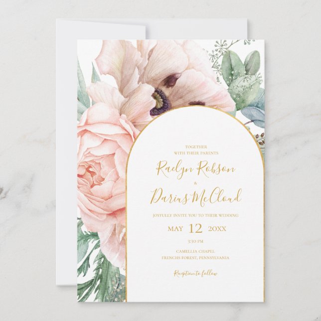 Invitation Elégant Jardin Floral Blush | Tout en un Mariage (Devant)