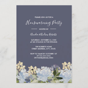 Invitation Elégant Jardin Floral Gris Bleu Ménage