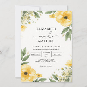 Invitation Elégant Jardin Floral Jaune de moutarde Mariage