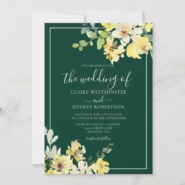 Invitation Elégant Jardin Floral Jaune foncé Mariage (Devant)