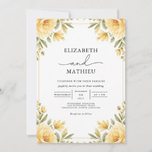 Invitation Elégant Jardin Floral Jaune Mariage