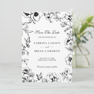 Invitation Élégant Jardin Floral Noir et Blanc Enregistrer la