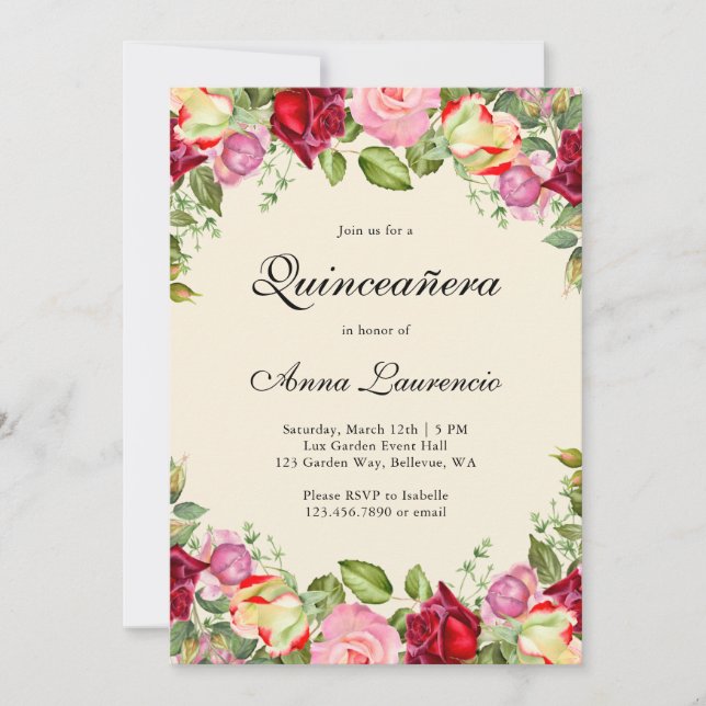 Invitation Elégant Jardin Floral Quinceañera (Devant)