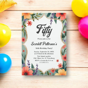 Invitation Elégant Jardin Floral Rustique Été 50e anniversair