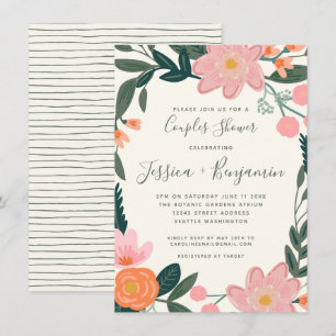 Invitation Elégant Jardin Rose Floral Couples Douche