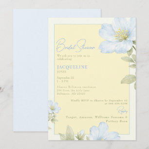 Invitation Élégant Jaune & Bleu Floral Baby Shower de Mariage