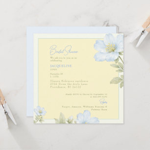 Invitation Élégant Jaune & Bleu Floral Carré Enterrement de V