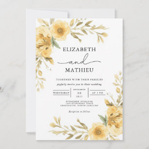 Invitation Elégant Jaune Botanique Floral Jardin Mariage