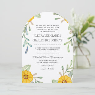 Invitation Élégant Jaune et Vert Floral Aquarelle Mariage