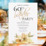 Invitation Elégant Jaune Floral Surprise 60e anniversaire<br><div class="desc">Cette invitation a une élégance aérée qui est parfaite pour votre événement spécial. Ce design présente des fleurs jaunes douces et une typographie personnalisée sur un arrière - plan blanc immaculé. L'envers affiche une élégante couleur noire. Ajoutez vos informations pour compléter le look.</div>