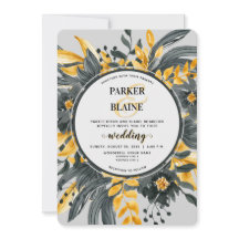 Élégant Jaune & Gris Floral Mariage de script mode