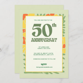 Invitation Elégant Jaune & Vert Moderne 50e Anniversaire