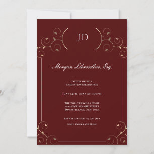 Invitation Elégant JD Gold Burgundy Avocat Diplôme