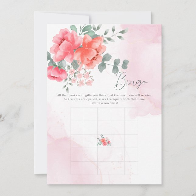 Invitation Elégant jeu de bingo couleur rose pâle pour bébé (Devant)