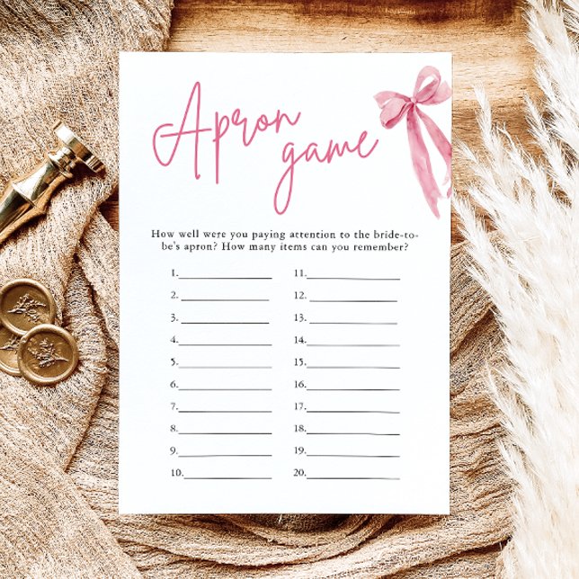 Invitation Élégant jeu de Fête des mariées de plongée rose pâ (Elegant Blush Pink Bow Bridal Shower Apron Game)