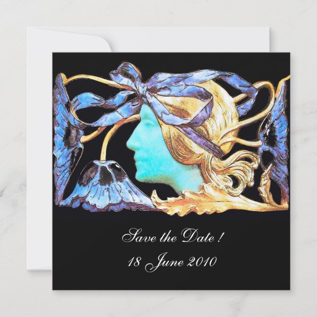 INVITATION ELÉGANT JEWEL DE BEAUTÉ FEMME /LADY, BOW BLEU, FLE (Devant)