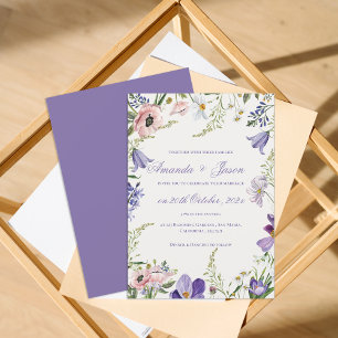 Invitation Élégant Joli Pêcher Violet bleu Mariage Floral