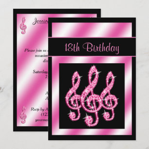 Invitation Elégant, jolis clefs de sol roses pour 18 ans