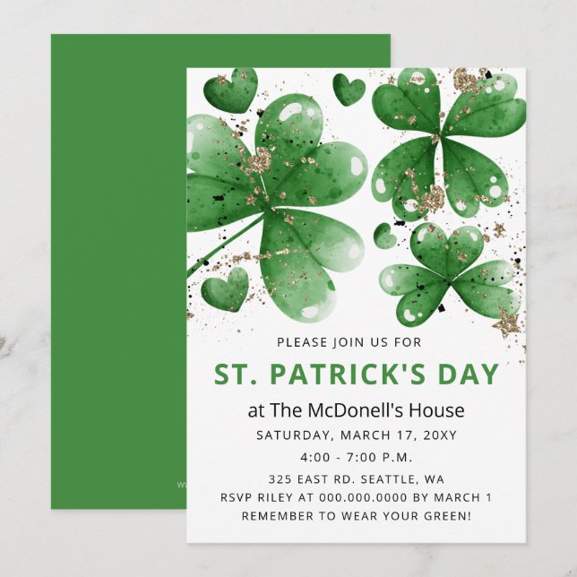 Invitation Élégant Jour de la Saint Patrick Shamrock Gold Git (Devant / Derrière)