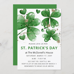 Invitation Élégant Jour de la Saint Patrick Shamrock Gold Git