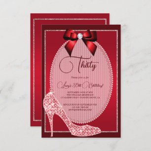 Invitation Elégant Joyau Rouge Bow & Stiletto Anniversaire