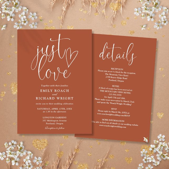 Invitation Elegant Just Love All In One Mariage Terre Cuite (Elegant Just Love All In One Terracotta Wedding Invitation)